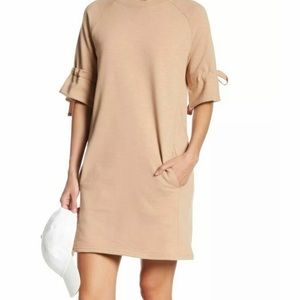 T-Shirt Dress with Drawstring Ruffle Sleeves